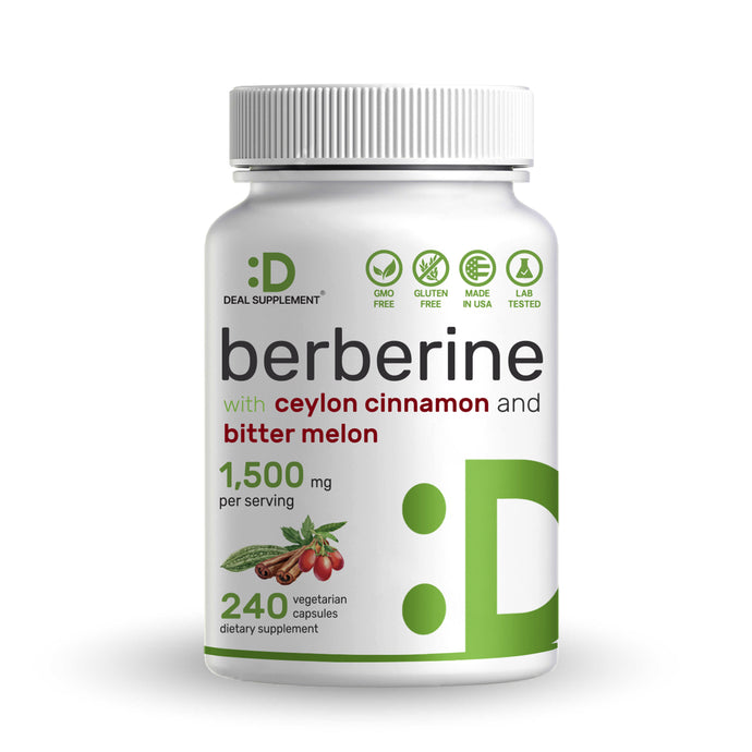 Berberine Supplement 500mg Per Capsule (1500mg Per Serving) | 240 Veggie Capsules