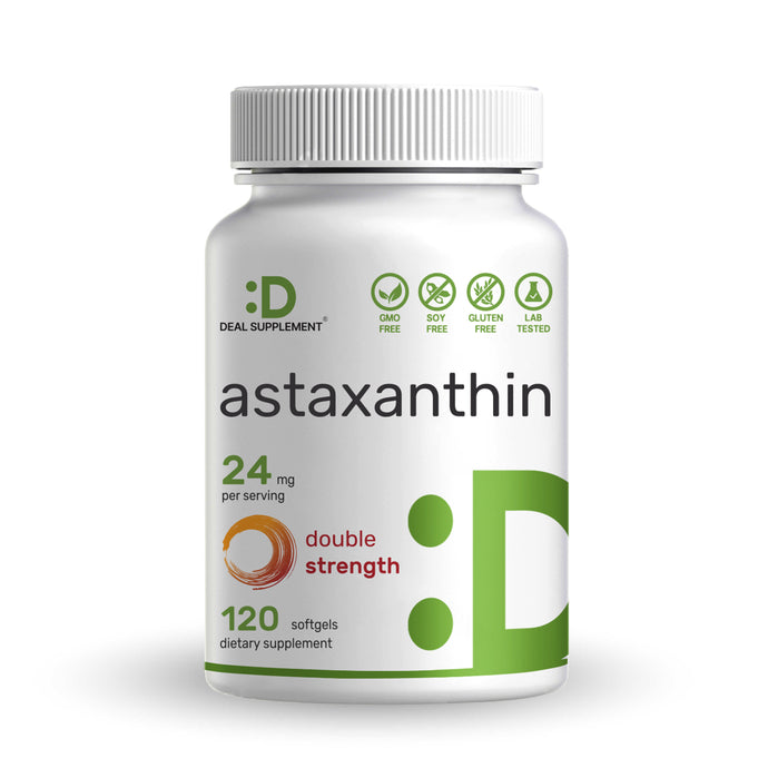 Astaxanthin 24mg Per Serving, 120 Softgels – Double Strength Microalgae