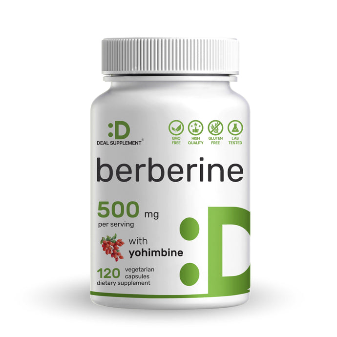 Berberine Supplement with Yohimbine, 500mg Per Serving, 120 Veggie Capsules