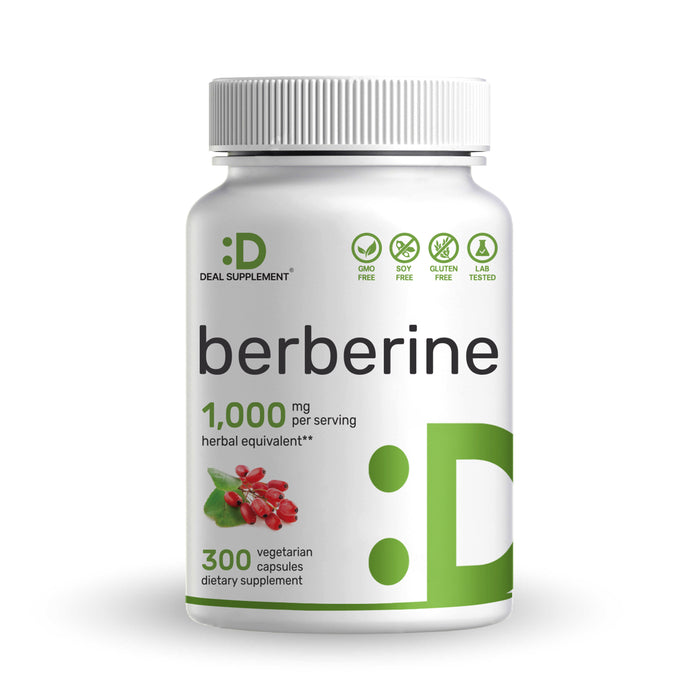 Berberine Supplement, 1,000mg Per Serving, 300 Veggie Capsules